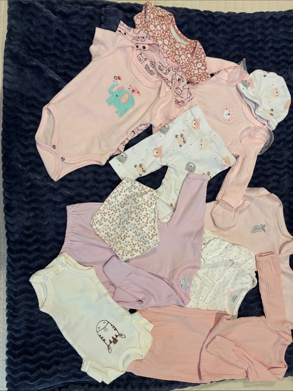 Baby Girls Pink and Cream One-Piece Bundle. Premie / newborn.